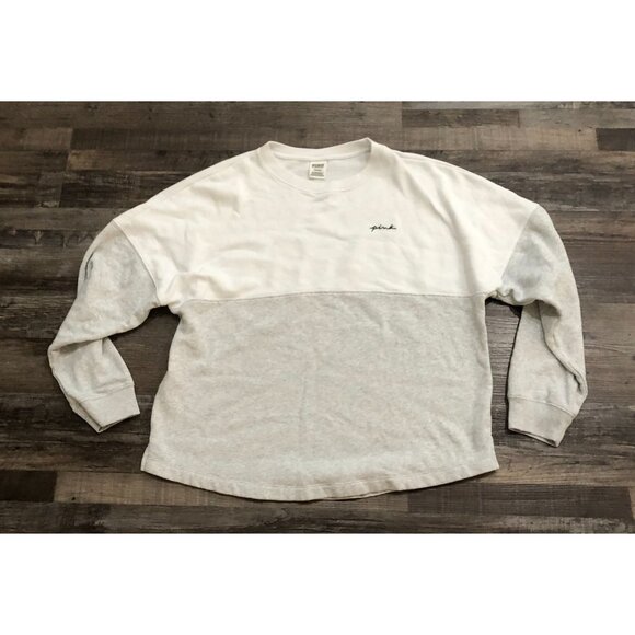 Victoria's Secret PINK Womens Large Gray & White Crewneck Sweatshirt - Picture 1 of 5